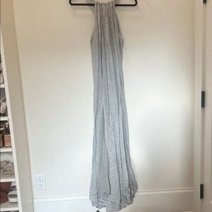120% Lino Elegant Gray Maxi Dress
